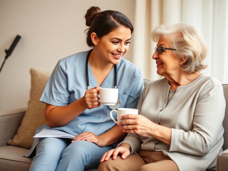 Caregiver and senior sharing tea